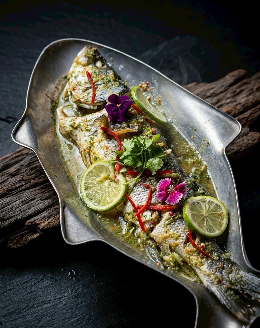 Whole steamed branzino with lime and chili — Kruathai Atlanta
