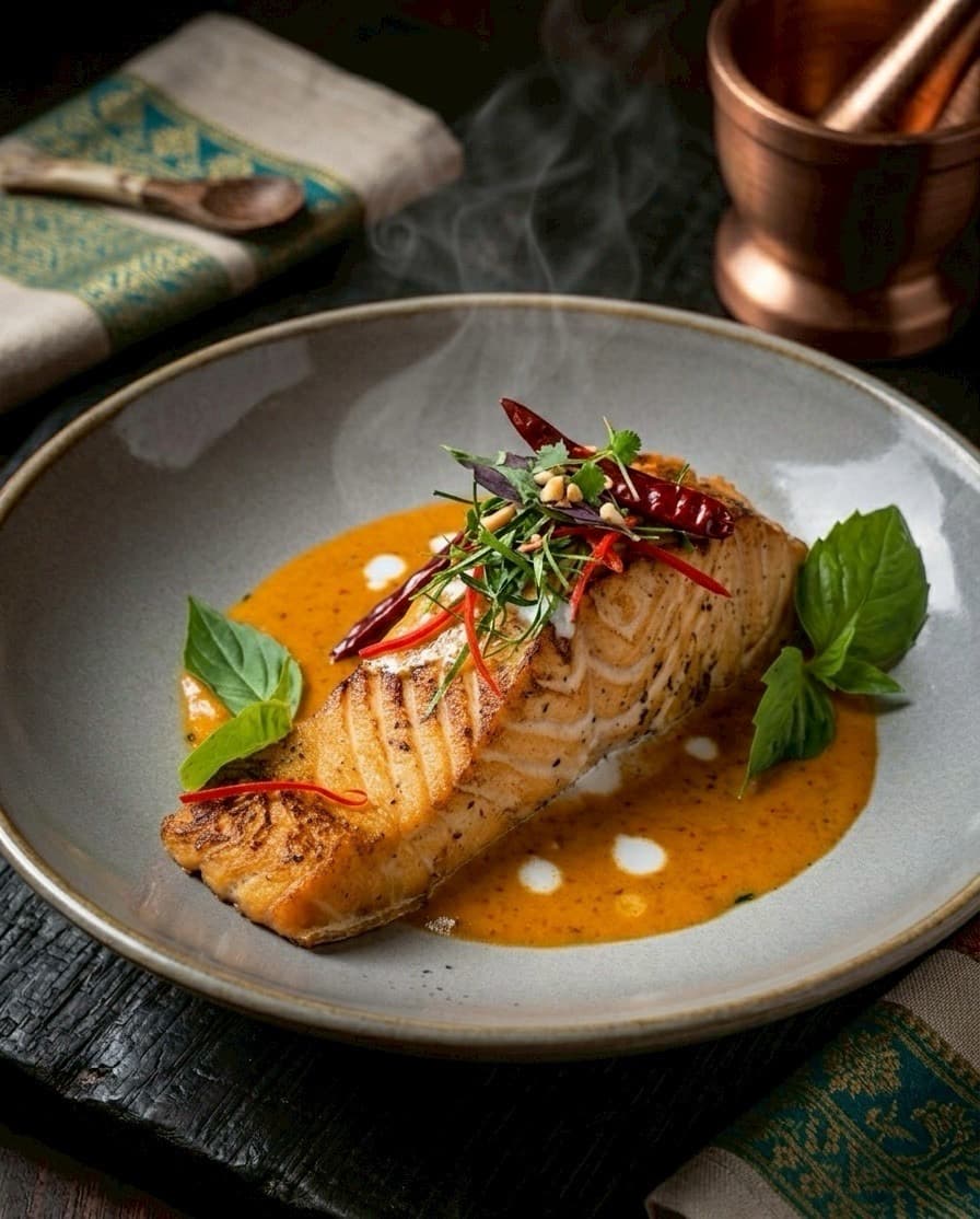 Grilled salmon with house curry — Kruathai Atlanta