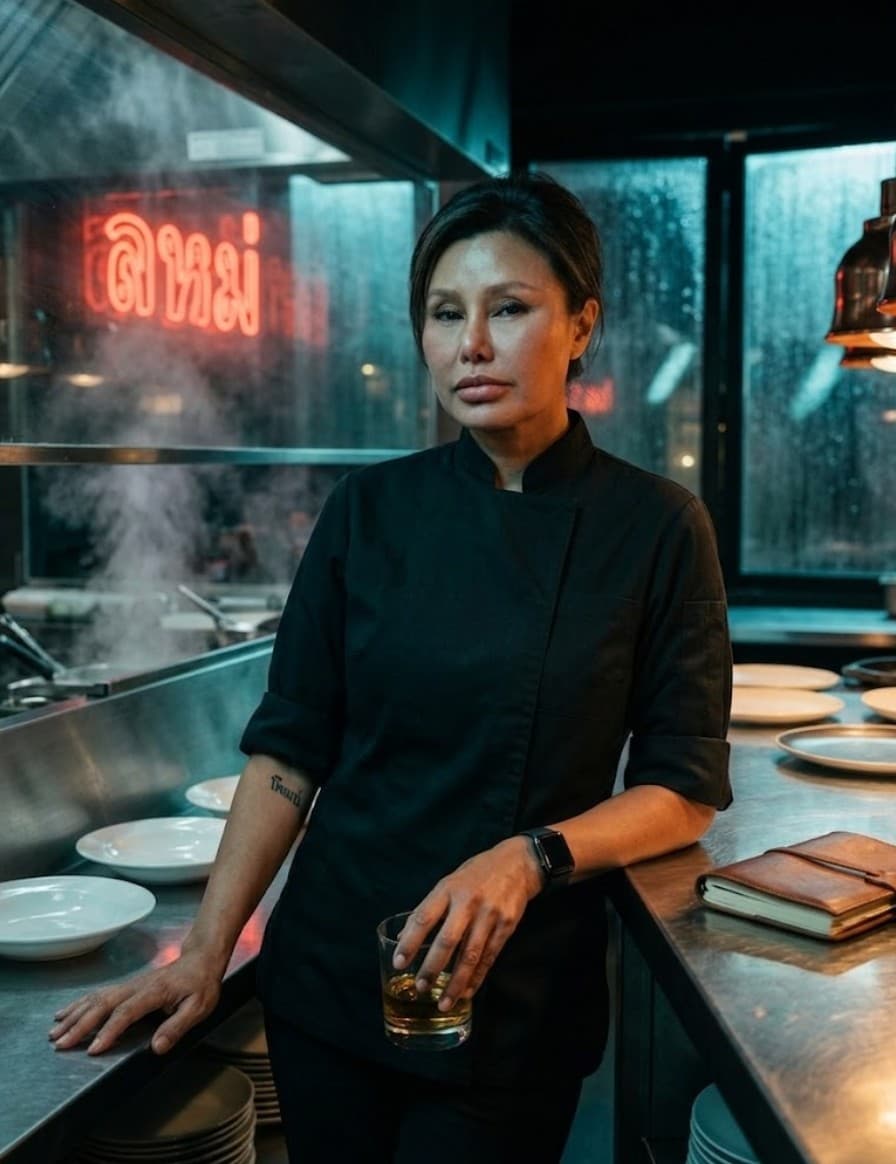 Executive Chef Noon on the line at Kruathai — a family Thai kitchen in Dunwoody, Atlanta